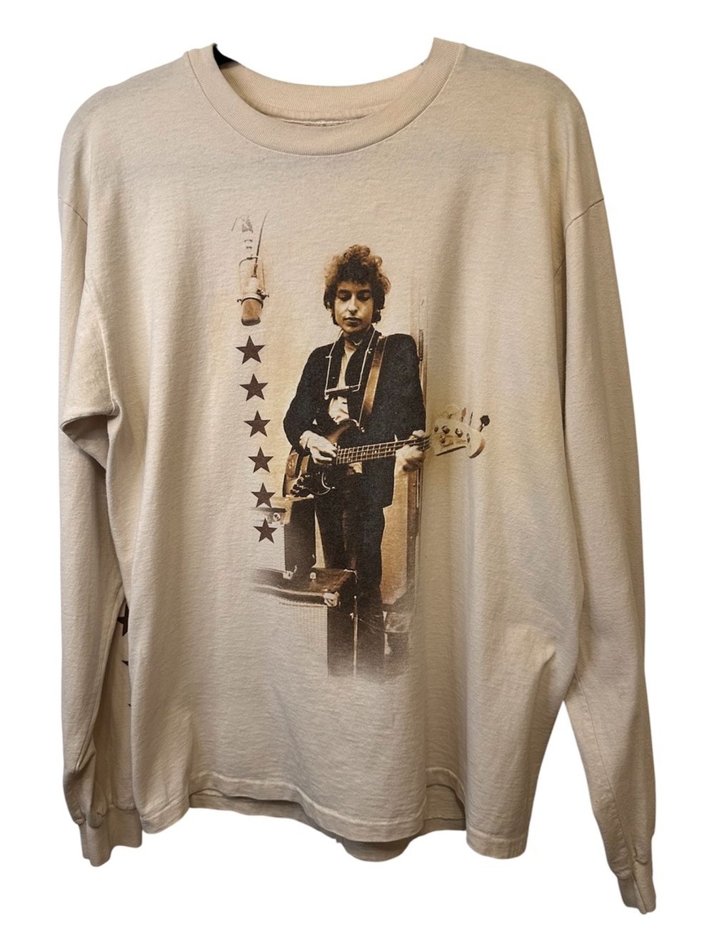 VTG Bob Dylan T-Shirt 1998 90s Long Sleeve Band Tee Classic Rock Singer Beige L